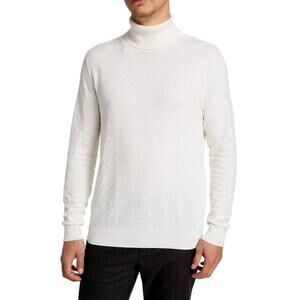$1,795 NWT Brett Johnson White Textured Cashmere-Blend Turtleneck Sweater XL
